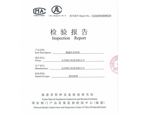 铜磁性加密阀检验报告